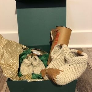 Hatch Salmon Leather and wool knit matching mother and baby slippers